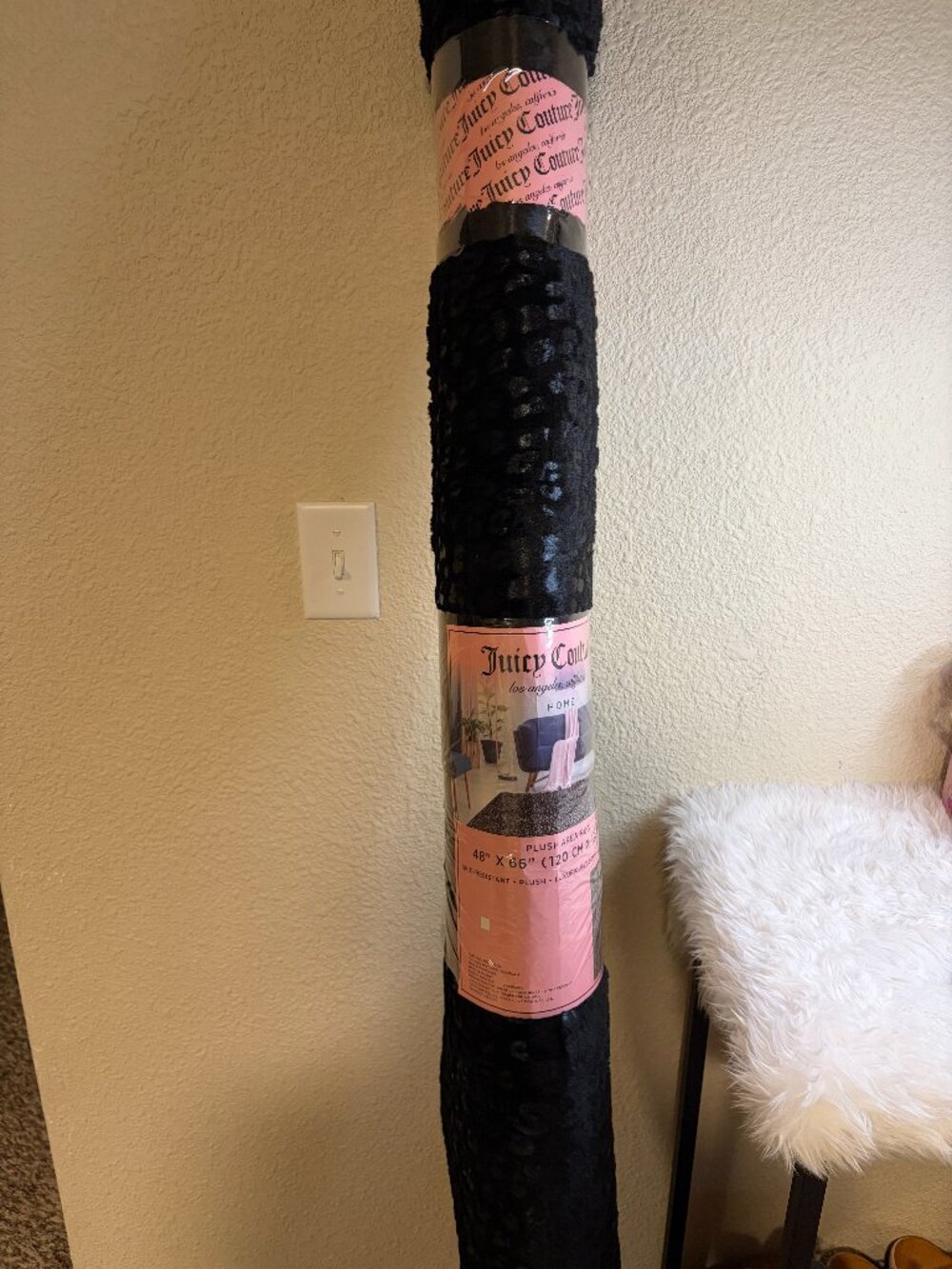 Juicy Couture Black Leopard Print Plush Area Rug 48x66 Home Decor NWT